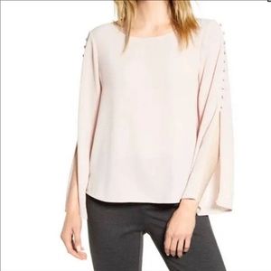 VINCE CAMUTO Button Split Sleeve Top - Mellow Pink, M
